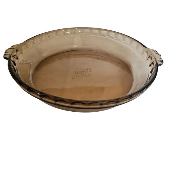 Pyrex Visions Amber Glass Fluted Pie Pan #229 crimped brown deep dish plate 10" - Picture 3 of 12